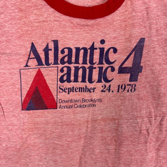 Vintage 70s Atlantic Antic Brooklyn Heather Red Ringer Tee Cotton Poly T-Shirt - Picture 2 of 6
